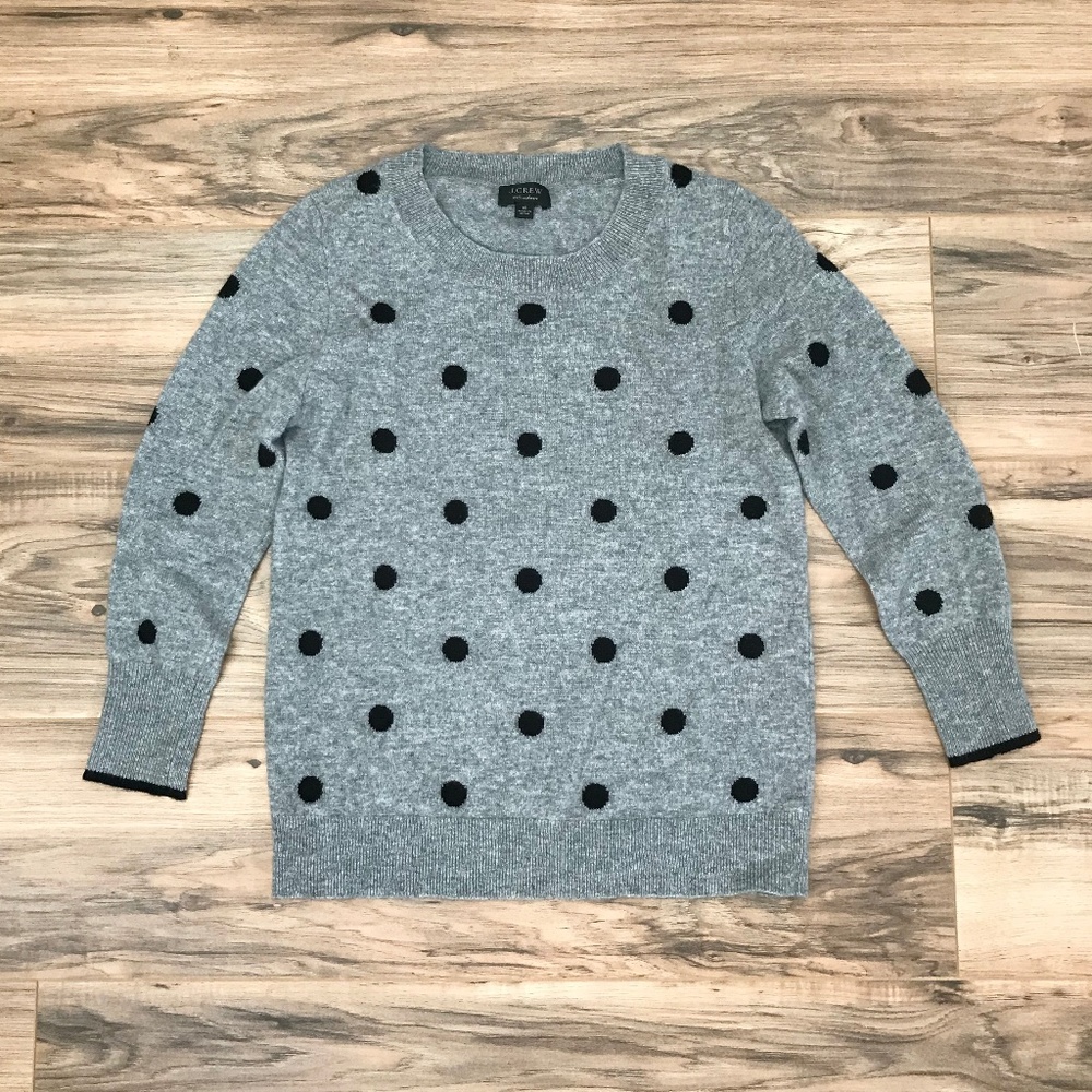 J.CREW Polka Dot Everyday Cashmere Sweater Grey XS